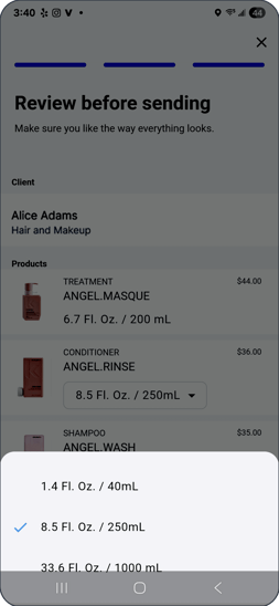 App - product sizes 2
