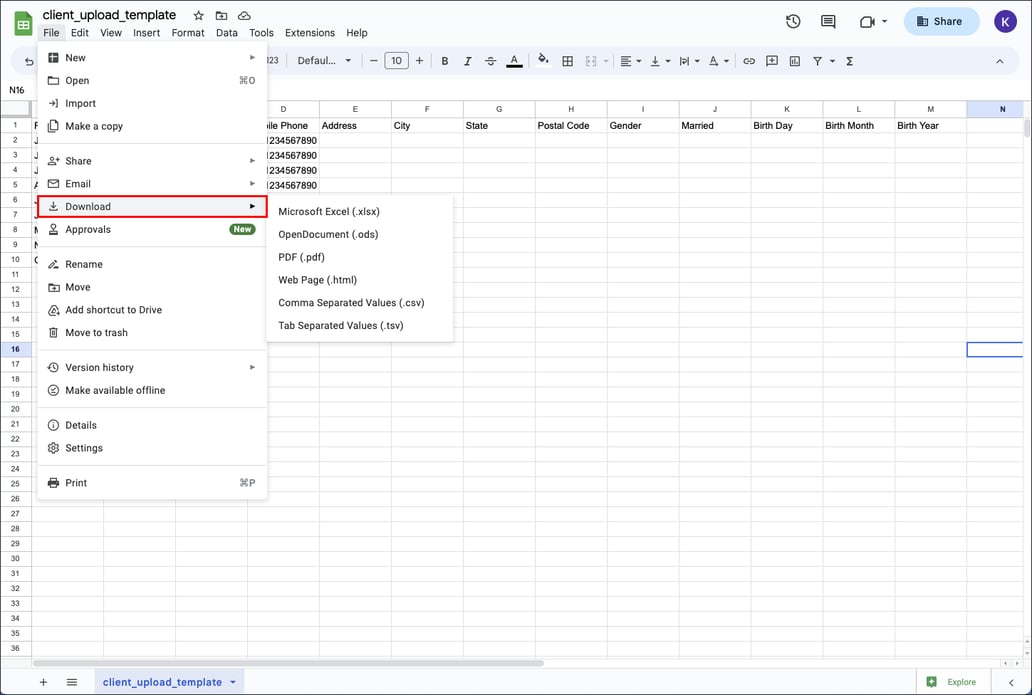 How do I create or edit a CSV file for my client list?