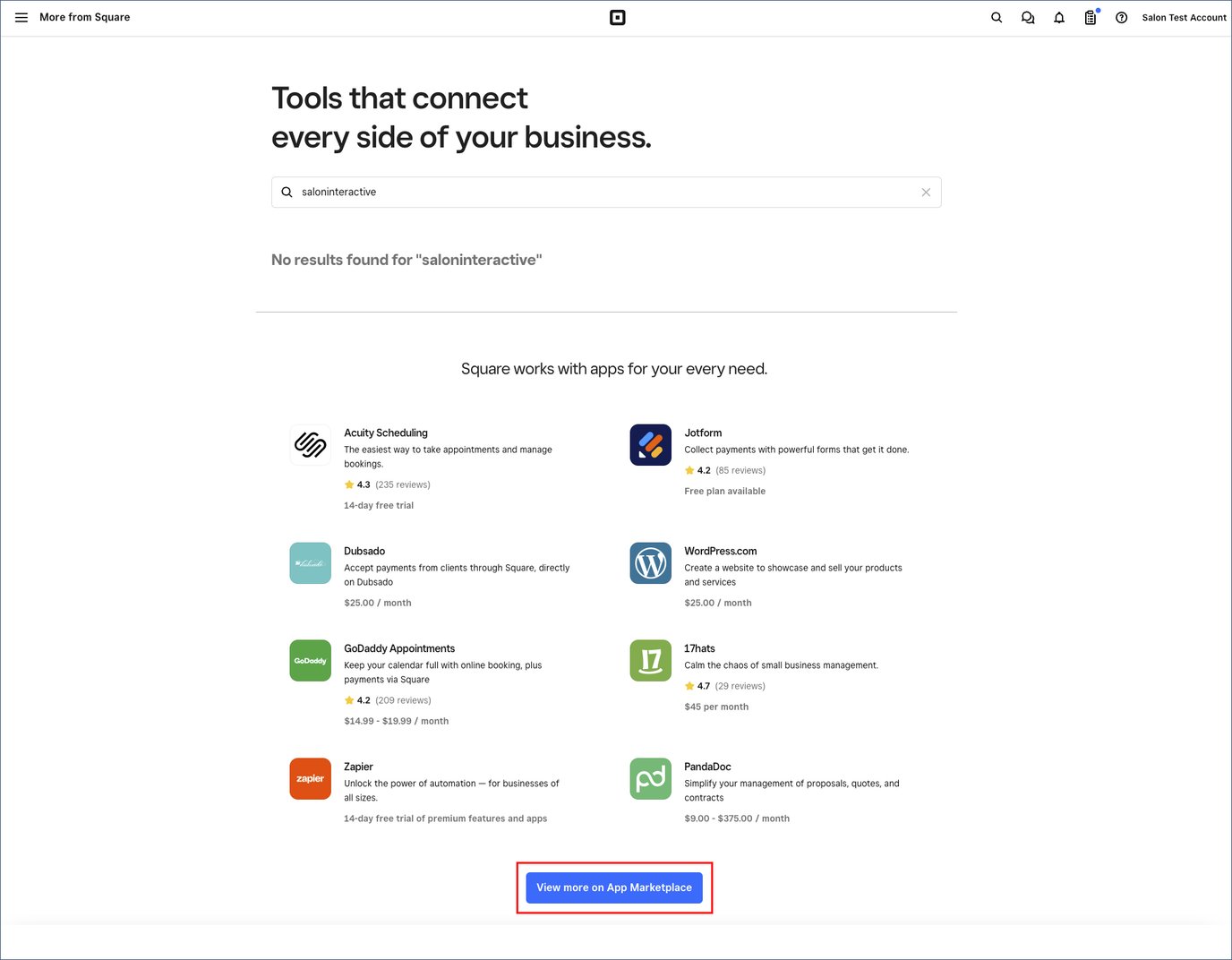 Square Access App How do I find SalonInteractive on the Square App Marketplace?